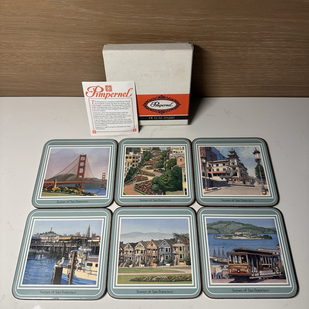 (6) Vtg Pimpernel Drink Coasters San Francisco Lombard Street Golden Gate Bridge